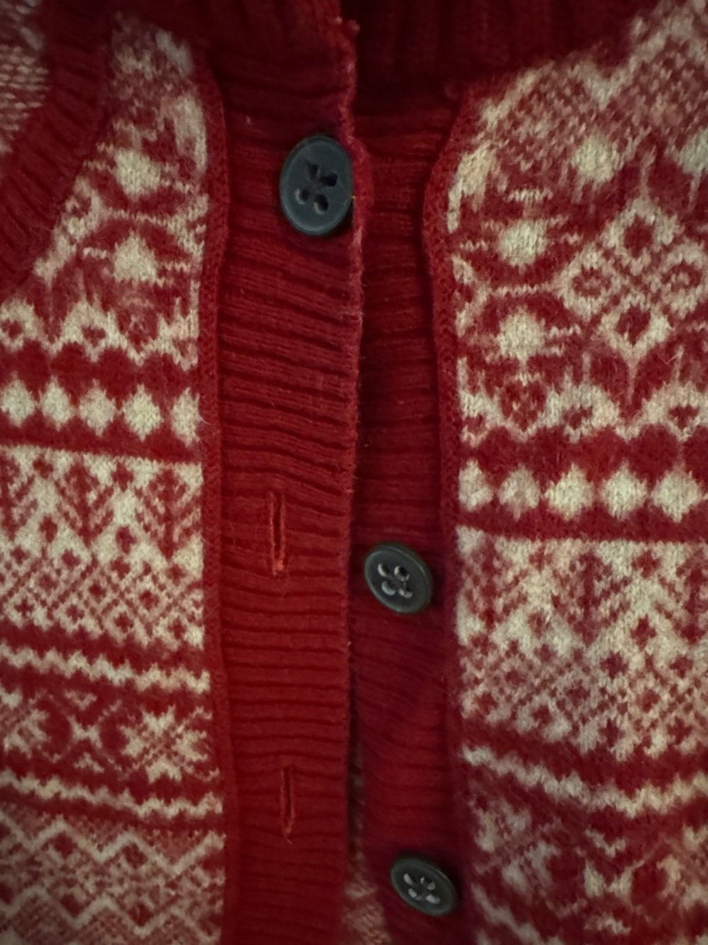 Eddie Bauer Red and Cream Fair Isle Button-Front Cardigan - Picture 5 of 8